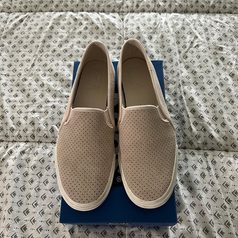 Keds pink suede slip on sneakers